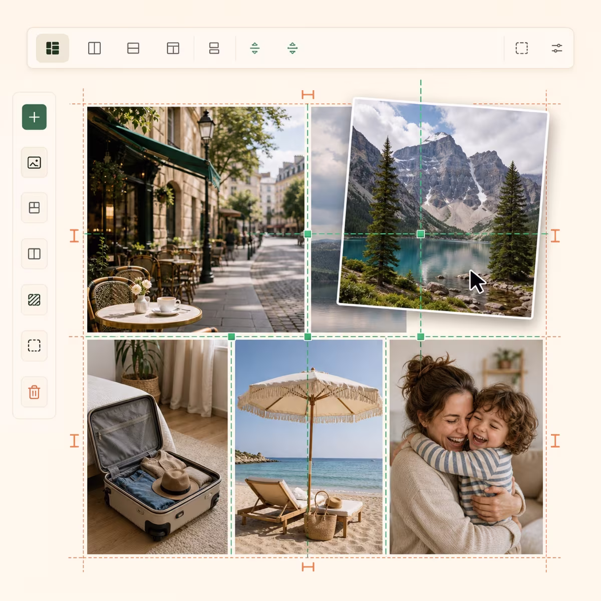 Mehrere Fotos in einem ausgewogenen kombinierten Bildlayout angeordnet